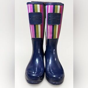 COACH Q1574 WOMENS PEARL LEGACY STRIPED WATER RESISTANT TALL RAIN BOOTS SIZE 11B
